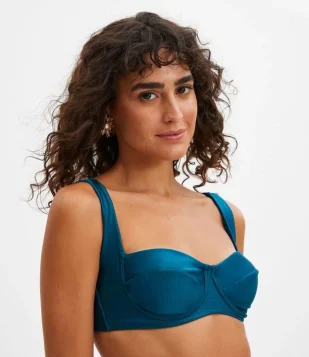 Biquíni Top Meia Taça Estruturado com Brilho Azul 