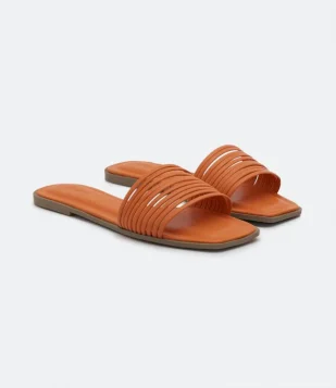 Sandália Rasteira Mule Multi Tiras Laranja