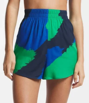 Saída De Praia Short Em Viscose Com Cós Elástico E Estampa Manchas Azul/ Verde