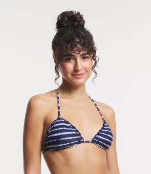 Biquíni Top Cortininha Em Microfibra Com Listras Horizontais Azul