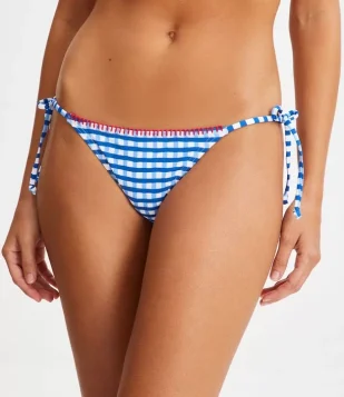 Biquíni Calcinha Lacinho Com Estampa Xadrez Vichy E Pesponto Contrastante Azul