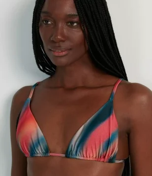 Biquíni Top Cortininha Em Microfibra Com Alça Paralela E Estampa Degradê Multicores