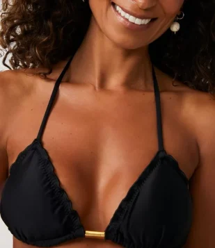 Biquíni Top Cortininha em Poliamida com Frufru na Borda Preto