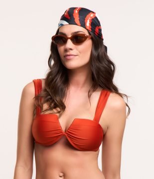 Biquini Top Meia Taça em Poliamida com Textura Acetinada Laranja