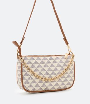 Bolsa Transversal Baguete Com Alça De Corrente Bege