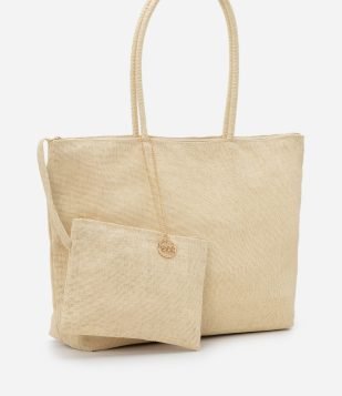 Bolsa de Praia Grande com Alças Finas e Nécessaire Bege
