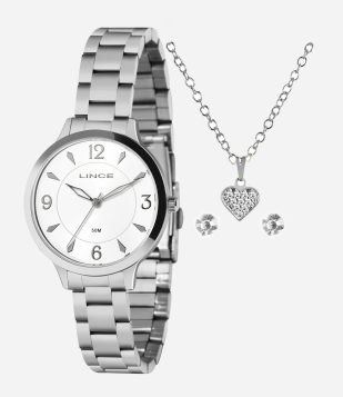 Kit Relógio Feminino Lince Analógico com e Pulseira de Metal Prata