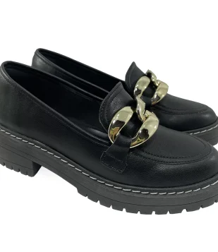 Mocassim Oxford Bebecê Metal Feminino - Preto Preto