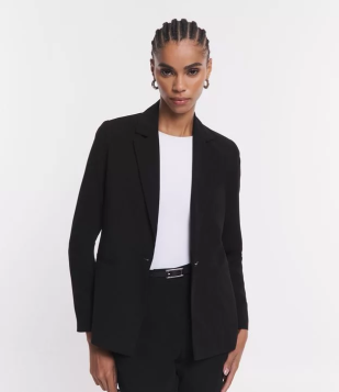 Blazer Alfaiatado Com Botão Brasão Único Preto