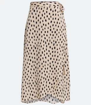 Saia New Midi Transpassada Com Estampa Poá Diferenciado Bege