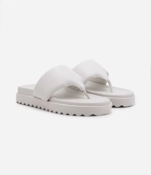 Sandália Rasteira Em Tira Larga Off White