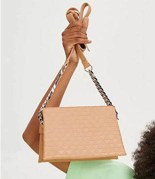 Bolsa Média Com Alça Corrente E Textura Embossed Bege