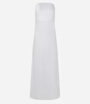 Vestido Midi Em Cetim Com Decote Degagê Nas Costas Branco