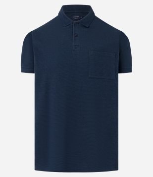 Camisa Polo Regular em Algodão com Bolso Texturizada Azul