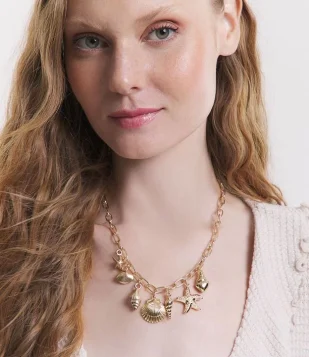 Colar Maxi Em Metal Com Pingentes Do Fundo Do Mar Dourado