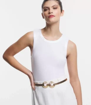 Cinto Médio Em Metal Com Pérolas Dourado