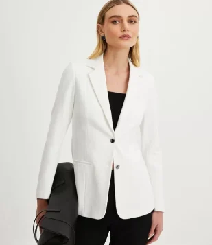 Blazer Alongado em Ponto Roma com Bolsos Embutidos Branco