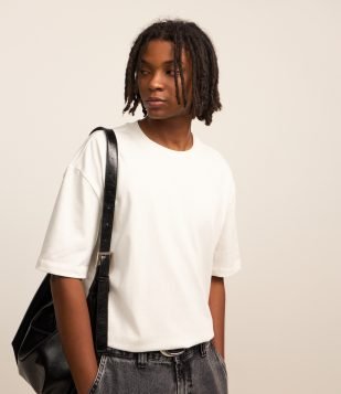 Camiseta Relaxed em Algodão com Efeito Pesado Branco