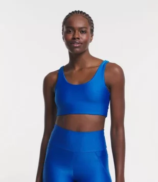 Top Esportivo Em Poliamida Com Alça Larga E Textura Canelada Azul