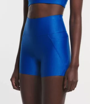 Bermuda Crossfiteira Esportiva Em Poliamida Com Bolso Lateral E Textura Canelada Azul