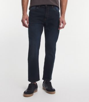 Calça Slim Jeans com Elastano e Passantes no Cós Azul