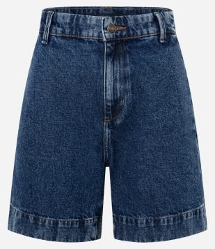 Bermuda Jeans com Botão Diferenciado e Bolso Azul Médio