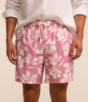 Bermuda em Microfibra com Estampa Floral Rosa