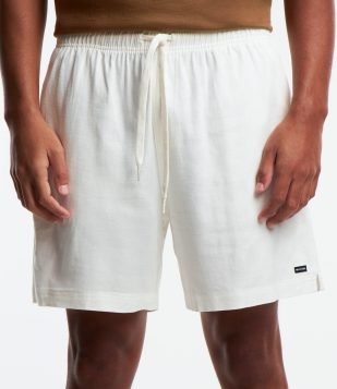 Bermuda em Tela com Cânhamo e Bolsos Branco