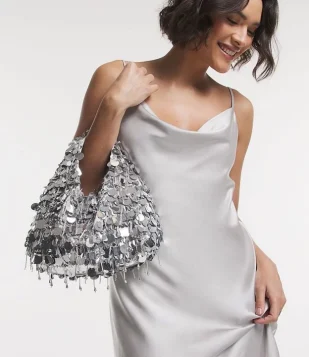 Bolsa Com Alça De Mão Com Paete Prata