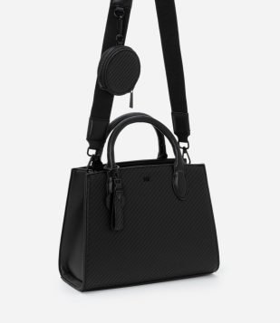 Bolsa Satchel Média com Pingente e Porta Moedas Preto