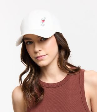 Boné Aba Curva em Sarja com Bordado de Taça de Vinho Branco Neve