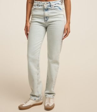 Calça Reta em Jeans Marmorizado Azul