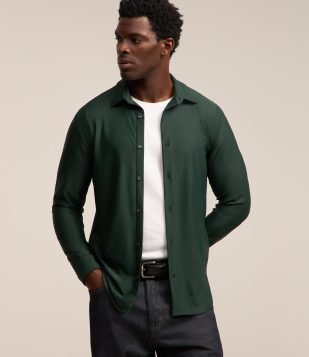 Camisa Manga Longa com Textura Elástica Verde