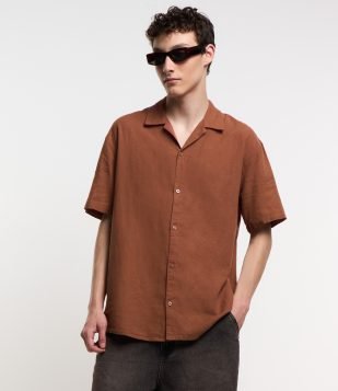 Camisa em Tricoline com Textura Laranja