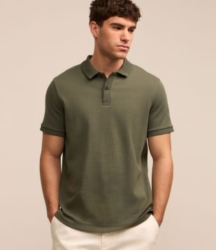 Camiseta Polo com Textura Canelada Verde