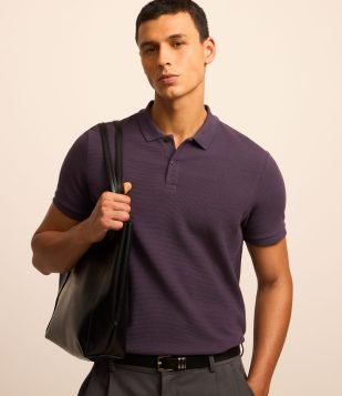 Camiseta Polo em Algodão com Textura Canelada Roxo