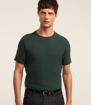 Camiseta Slim em Algodão Peruano com Textura Canelada Verde