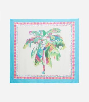 Canga Quadrada em Viscose com Estampa Floral Multicores