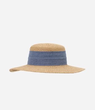 Chapéu de Palha Cabeça Reta com Faixa de Algodão Bege