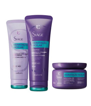 Combo Eudora Siàge Hidratação Micelar: Shampoo 250ml + Condicionador 200ml + Máscara Capilar 250g ÚNICO