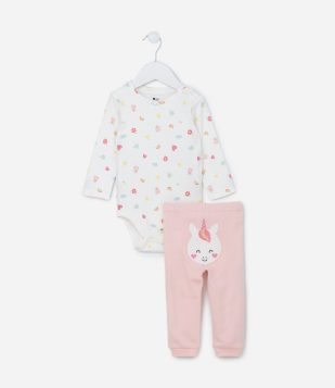 Conjunto Infantil em Suedine com Bordado de Unicórnio -Tam 3 a 18 meses