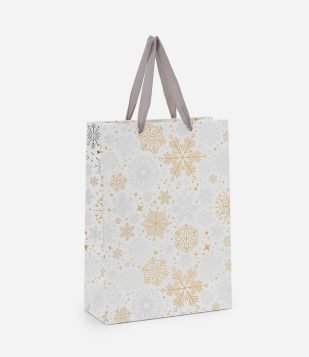 Embalagem de Presente Pequena com Estampa de Flocos de Neve Multicores