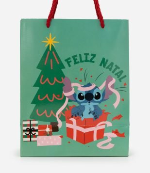 Embalagem de Presente Pequena com Estampa de Stitch Natalino Verde
