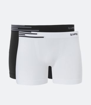 Kit 02 Cuecas Boxer em Poliamida com Listras Lupo Branco Preto