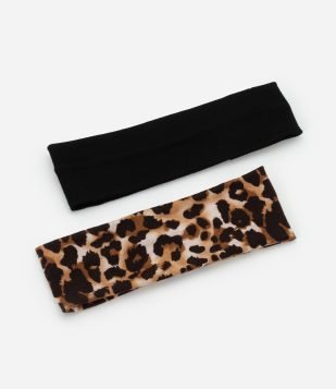 Kit 02 Faixas de Cabelo Animal Print em Poliéster Preto-Animal Print