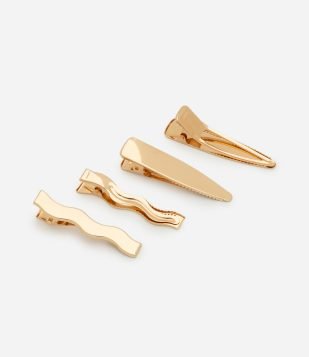 Kit 04 Presilhas de Cabelo Diversas Dourado