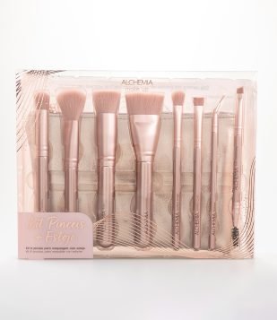 Kit 8 Pincéis Para Maquiagem Com Estojo Alchemia Rose