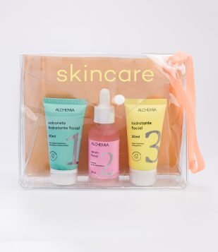 Kit Skincare com Nécessaire Envelope+ Sabonete Liquido + Sérum Facial + Hidratante Facial Alchemia KIT