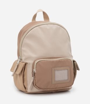 Mochila Infantil com Bolsos e Blocos de Cor - Tam U Bege
