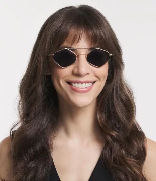 Óculos De Sol Quadrado Em Metal Com Lentes Fume Dourado